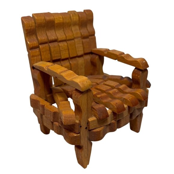 Miniature Wooden Adirondack Chair For Dollhouse Decor Clothes Pins - Picture 1 of 7